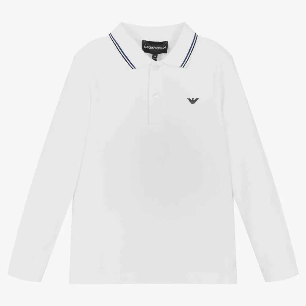 Boys White Cotton Polo Shirt