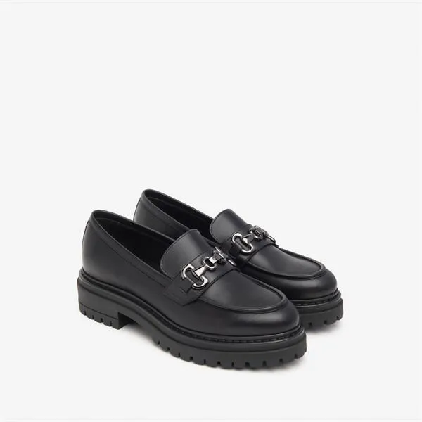 Chunky Sole Link Loafer - Black Leather