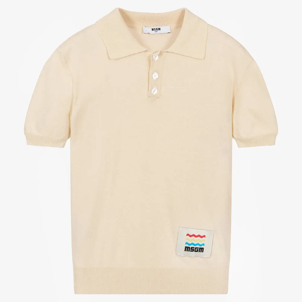 Teen Boys Beige Knitted Polo Shirt