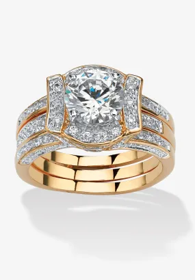 Yellow Gold-Plated Cubic Zirconia Vintage-Style Jacket Bridal Set
